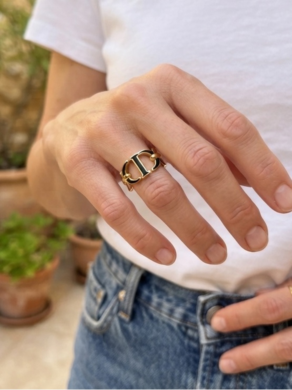 Christian Dior Dior Metal Lacquer 30 Montaigne Ring Black Golden
